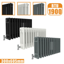 Load image into Gallery viewer, 3Column Traditional Cast Iron Style radiator Horizontal 300x605 White Anthracite Vintage Rads