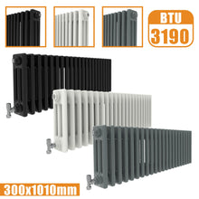 Load image into Gallery viewer, 3Column Traditional Cast Iron Style radiator Horizontal 300x1010 White Anthracite Vintage Rads