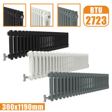 Load image into Gallery viewer, 2Column Traditional Cast Iron Style radiator Horizontal 300x1190 White Anthracite Vintage Rads