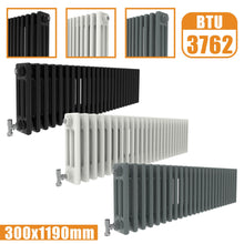 Load image into Gallery viewer, 3Column Traditional Cast Iron Style radiator Horizontal 300x1190 White Anthracite Vintage Rads