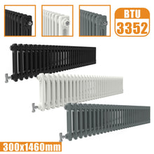 Load image into Gallery viewer, 2Column Traditional Cast Iron Style radiator Horizontal 300x1460 White Anthracite Vintage Rads