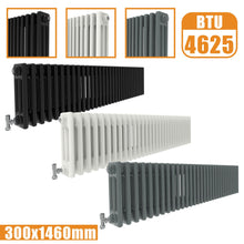 Load image into Gallery viewer, 3Column Traditional Cast Iron Style radiator Horizontal 300x1460 White Anthracite Vintage Rads