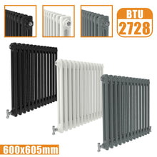 Load image into Gallery viewer, 2Column Traditional Cast Iron Style radiator Horizontal 600x605 White Anthracite Vintage Rads