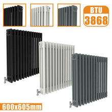 Load image into Gallery viewer, 3Column Traditional Cast Iron Style radiator Horizontal 600x605 White Anthracite Vintage Rads