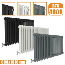 Load image into Gallery viewer, 2Column Traditional Cast Iron Style radiator Horizontal 600x1010 White Anthracite Vintage AICA Rads