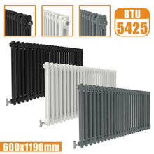 Load image into Gallery viewer, 2Column Traditional Cast Iron Style radiator Horizontal 600x1190 White Anthracite Vintage AICA Rads