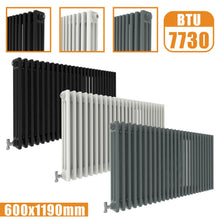 Load image into Gallery viewer, 3Column Traditional Cast Iron Style radiator Horizontal 600x1190 White Anthracite Vintage AICA Rads