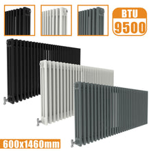 Load image into Gallery viewer, 3Column Traditional Cast Iron Style radiator Horizontal 600x1460 White Anthracite Vintage AICA Rads
