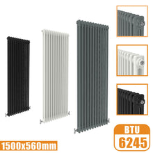 Load image into Gallery viewer, 2Column Traditional Cast Iron Style 1500x560 Radiator Vertical Tall Vintage AICA Rads