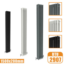 Load image into Gallery viewer, 3Column Traditional Cast Iron Style 1500x200 Radiator Vertical Tall Vintage AICA Rads