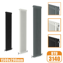 Load image into Gallery viewer, 2Column Traditional Cast Iron Style 1500x290 Radiator Vertical Tall Vintage AICA Rads