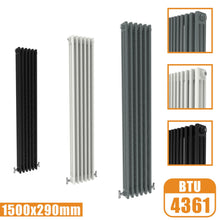 Load image into Gallery viewer, 3Column Traditional Cast Iron Style 1500x290 Radiator Vertical Tall Vintage AICA Rads