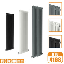 Load image into Gallery viewer, 2Column Traditional Cast Iron Style 1500x380 Radiator Vertical Tall Vintage AICA Rads