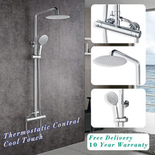 Load image into Gallery viewer, AIDAL Thermostatic Shower Mixer Set Exposed Round Twin Head Chrome Valve 10&quot; Overhead
