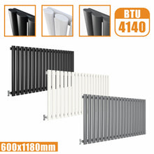 Load image into Gallery viewer, Horizontal Oval Column single Designer radiator 600x1180 White Anthracite Grey AICA 
