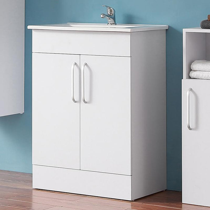 Vanity Sink With Cabinet - 600mm Modern High Gloss White